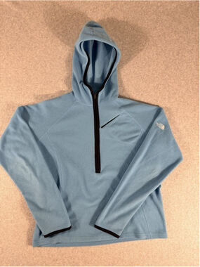 The North Face Fleece Hoodie Womens Large Blue 1/4 Zip Thumb Hole